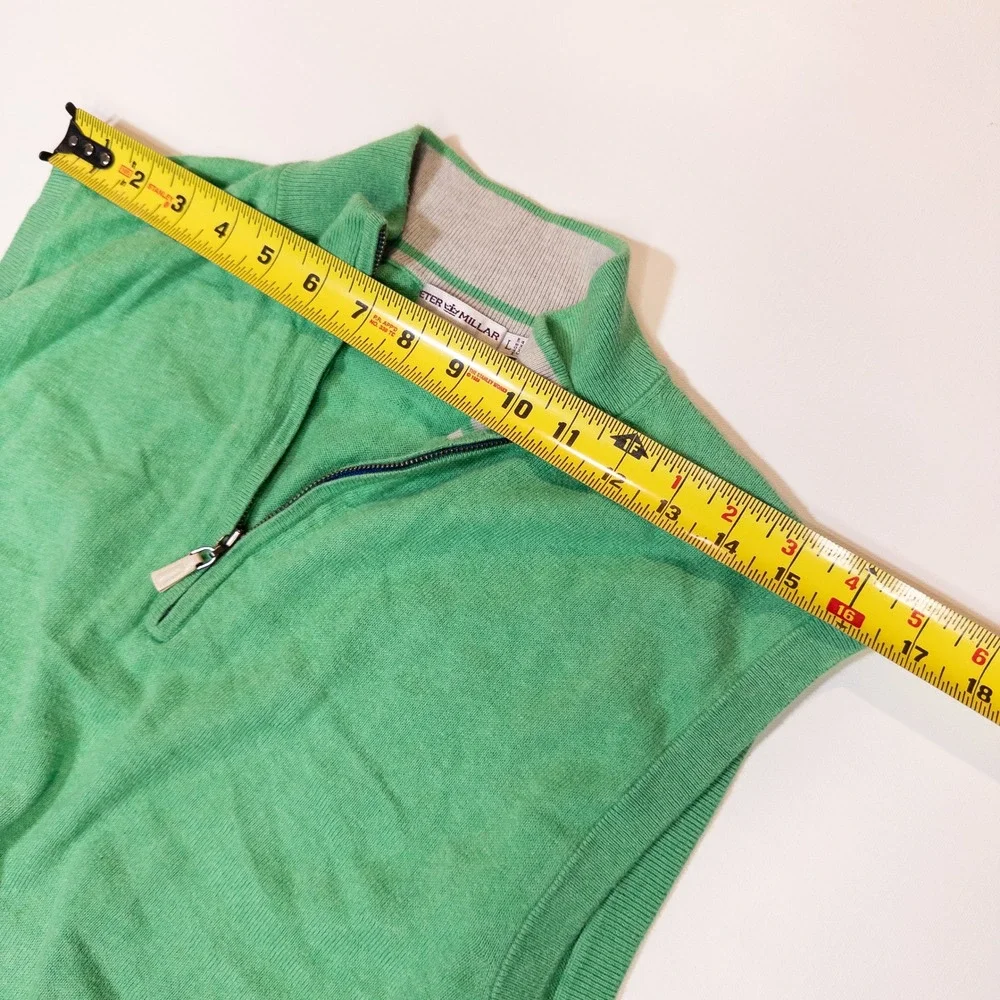 Peter Millar Sweater Vest Mens L Green Good Cotton Cashmere Quarter Zip Golf